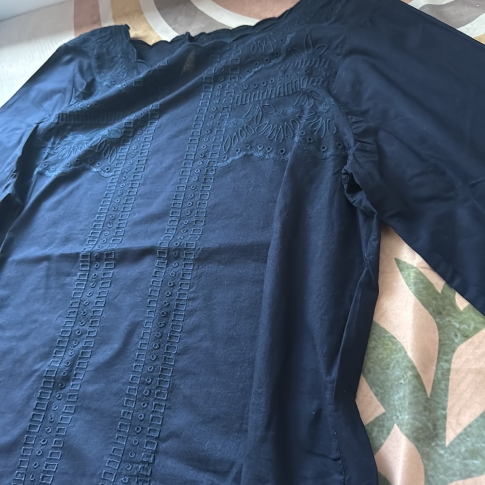 Brooks Brothers Navy Blue Embroidered Long Sleeve Top - Picture 6 of 14